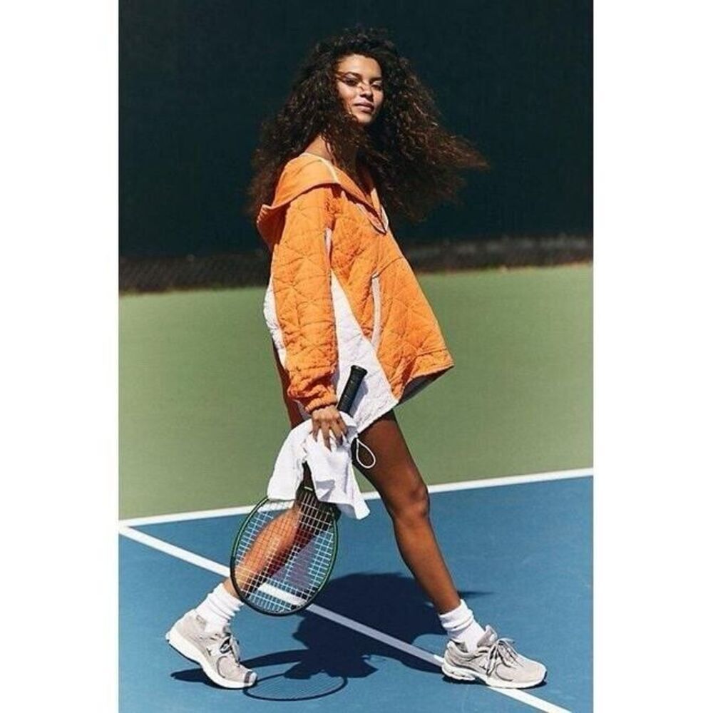 Free People Movement Trapped In Paradise Quilted‎ Hoodie  Pocket Orange S…